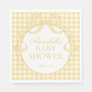 Gelbe Gingham Coquette-Schleifen-Baby-Shower-Nachs Serviette