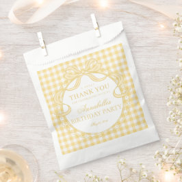 Gelbe Gingham Coquette-Schleifen-Geburtstagsfeier- Geschenktütchen