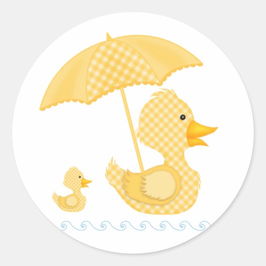 Gelbe Gingham Duck, Babydusche Runder Aufkleber (Vorderseite)