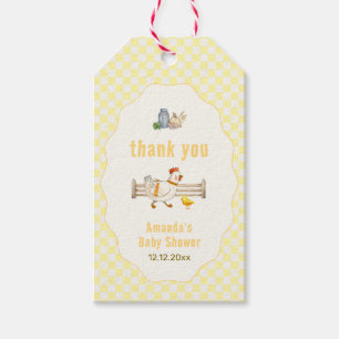 Gelbe Gingham Farm Fresh Küken Baby Shower Geschenkanhänger