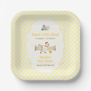 Gelbe Gingham-Farm-Frisch-Hühnchen-Baby-Party  Pappteller