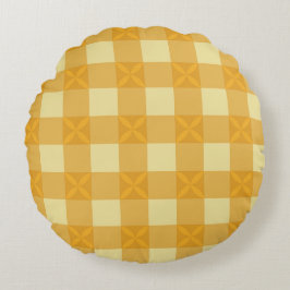 Gelbe Gingham & gelbe Blütenblätter Rundkissen  Rundes Kissen