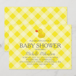 Gelbe Gingham-Gummiente Babyparty Einladung
