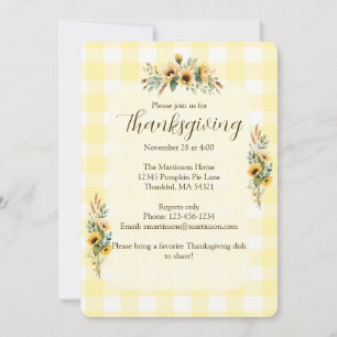 Gelbe Gingham-Herbstsonnenblumen zum Erntedankfest Einladung