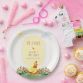 Gelbe Gingham-Hühner-Baby-Party-Willkommen Pappteller (Party)