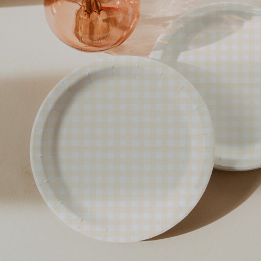 Gelbe Gingham-Karierte Babyparty Pappteller