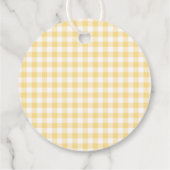Gelbe Gingham-Kokette-Bogen-Baby-Party-Rundschaltu Geschenkanhänger (Rückseite)