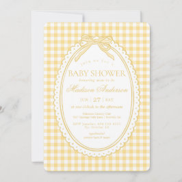 Gelbe Gingham-Kokette-Bow-Baby-Party Einladung