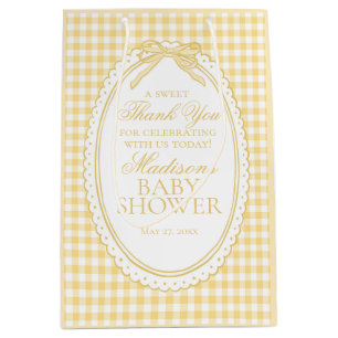 Gelbe Gingham-Kokette-Bow-Baby-Shower-Geschenke Mittlere Geschenktüte