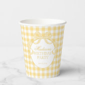 Gelbe Gingham-Kokette mit Schleife, Brautparty Pappbecher (Rückseite)