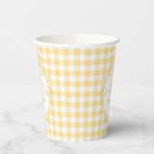Gelbe Gingham-Kokette mit Schleife, Brautparty Pappbecher (Links)