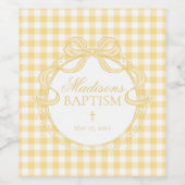 Gelbe Gingham-Kokette-Schleife Taufe Weinetikett (Einzelnes Label)