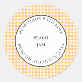 Gelbe Gingham-Lebensmittelverpackungen für hausgem Runder Aufkleber