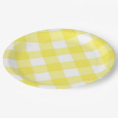 Gelbe Gingham-Muster Pappteller (Schrägansicht)