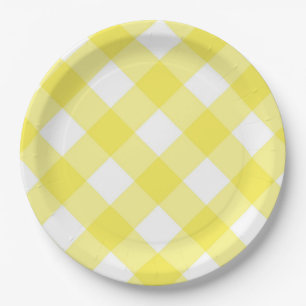 Gelbe Gingham-Muster Pappteller