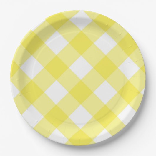 Gelbe Gingham-Muster Pappteller (Vorderseite)