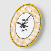 Gelbe Gingham rahmen Ihr Foto Wall Clock Große Wanduhr (Winkel)