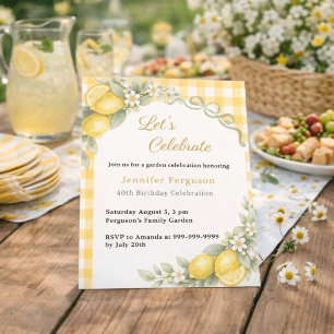 Gelbe Gingham-Sommer-Garten-Geburtstags-Limonen Einladung