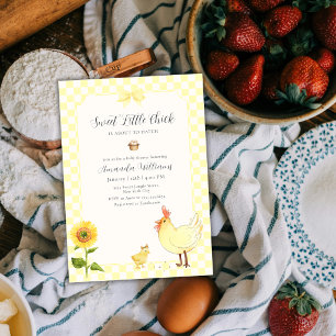 Gelbe Gingham-Sonnenblume Kleines Küken Baby Showe Einladung