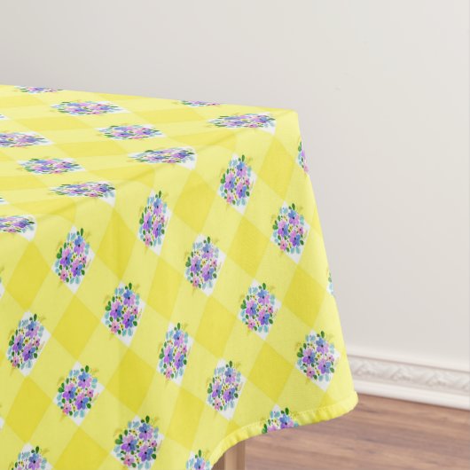 Gelbe Gingham und Lila Blüten Land Tischdecke (Beispiel)