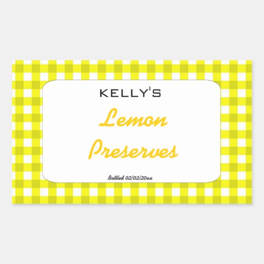 Gelbe Gingham-Zitrone bewahrt Etikett Rechteckiger Aufkleber (Vorderseite)
