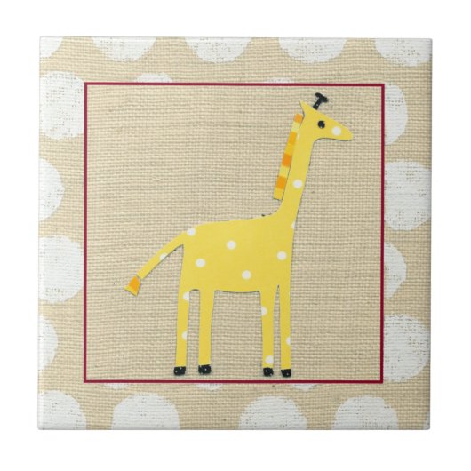 Gelbe Giraffe mit weißen Polka-Punkten Fliese (Vorderseite)