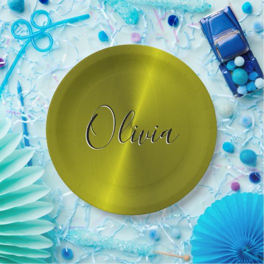 Gelbe glänzende Imitate Pappteller (Party)