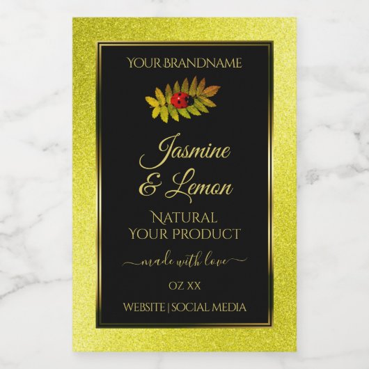 Gelbe Glitzer Schwarze Produktkennzeichnungen mit Lebensmitteletikett (Einzelnes Label)