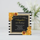 Gelbe Glitzer Streifen Geburtstagsfeier Einladung (Stehend Vorderseite)