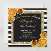 Gelbe Glitzer Streifen Geburtstagsfeier Einladung (Vorderseite)