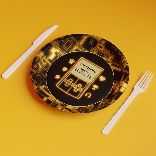 Gelbe Glow-Handheld-Konsole Pappteller