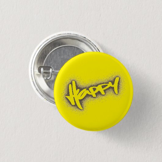 GELBE GLOWENIGE GLÜCKLICH GRAFFITI BUTTON (Vorne & Hinten)