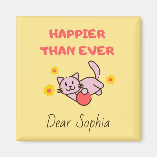 Gelbe glückliche Katze mit Blume Magnet (Vorne)