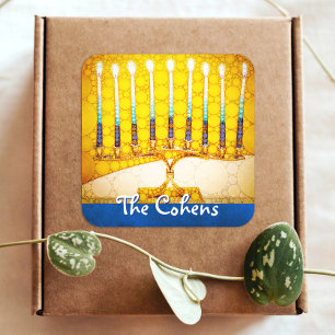 Gelbe Gold Hanukkah Menorah Elegant Benutzername Quadratischer Aufkleber
