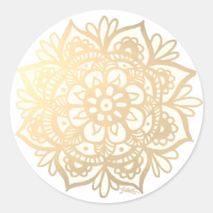 Gelbe Gold-Mandala-Blume Runder Aufkleber