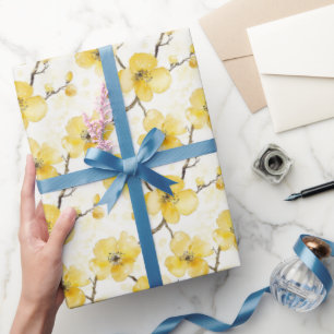 Gelbe Goldene Blumen Brautparty Geschenkpapier