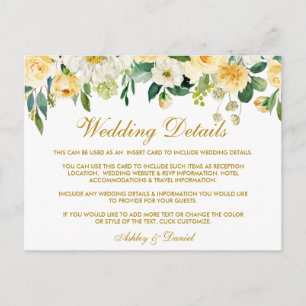 Gelbe Goldene Blumen Hochzeit Details Einsatzkarte Postkarte