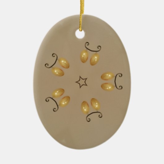 Gelbe goldene Ei Muster Ostereier Rustikal Beige Keramik Ornament (Vorne)