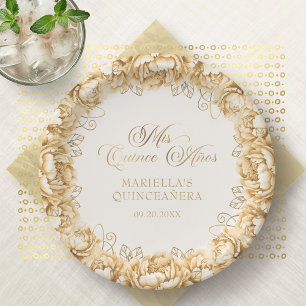 Gelbe Goldene Florale Quinceanera Pappteller