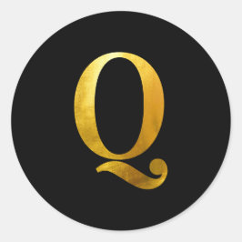Gelbe goldene Fohlen Monogram Q auf schwarz Runder Aufkleber