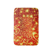 Gelbe goldene, glanzende Herzen auf rotem Hintergr Badematte (Vorderseite Vertikal)