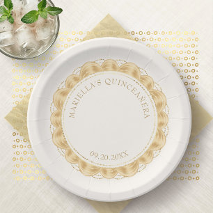 Gelbe Goldene Quinceanera Pappteller