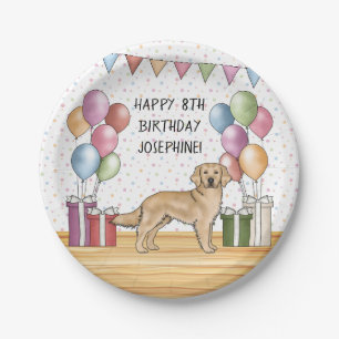 Gelbe goldene Retriever farbenfrohe Pasta Geburtst Pappteller