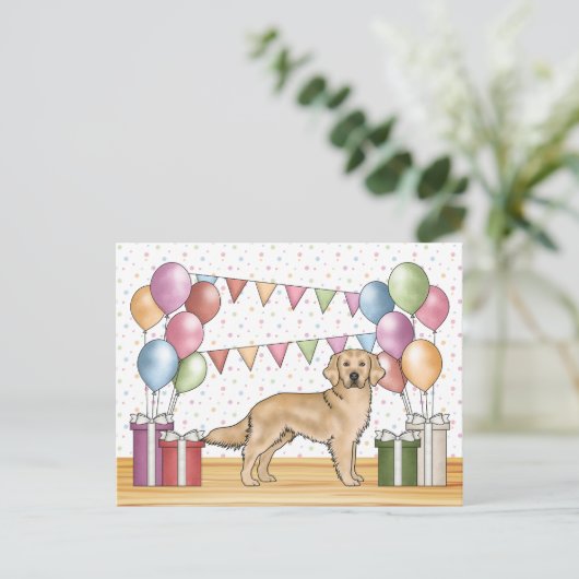 Gelbe goldene Retriever farbenfrohe Pasta Geburtst Postkarte (Stehend Vorderseite)