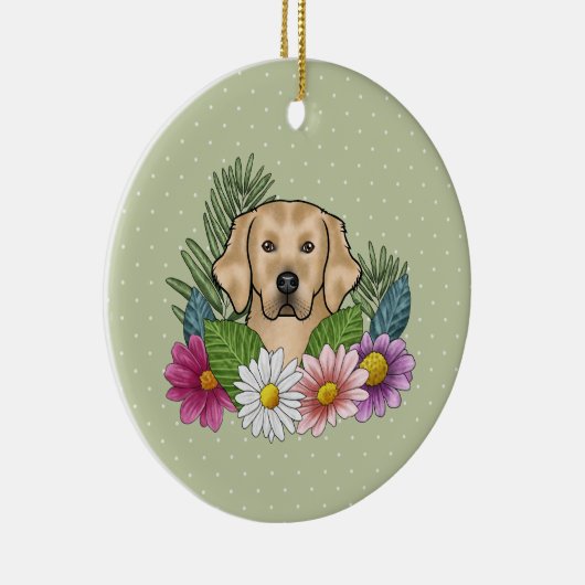 Gelbe goldene Retriever farbige Blume und Name Keramik Ornament (Rechts)