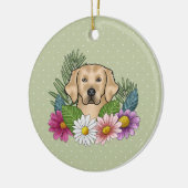 Gelbe goldene Retriever farbige Blume und Name Keramik Ornament (Links)