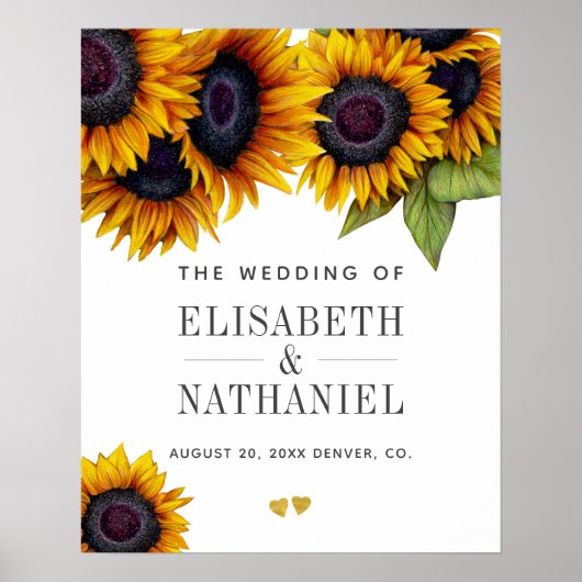 Gelbe goldene Sonnenblumen rustikales Begrüßungsze Poster (Vorne)