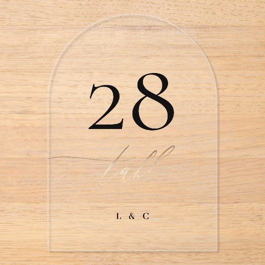 Gelbe Goldkalligraphie Akrylarsche Tischnummer (Vorderseite)