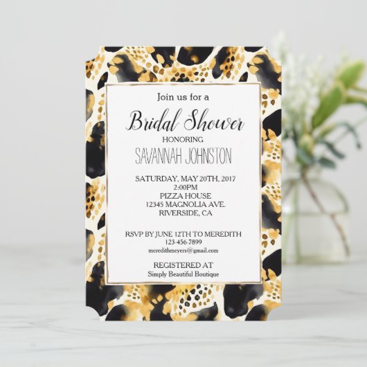 Gelbe Goldleopardrucke Abstrakt Einladung (Stehend Vorderseite)