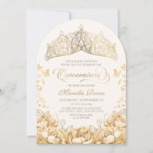 Gelbe Goldschmetterlinge Blumenkrone Quinceanera Einladung (Vorderseite)